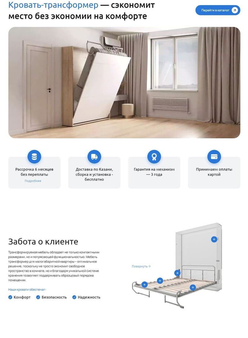 анимация, иллюстрирующая работу механизма кровати